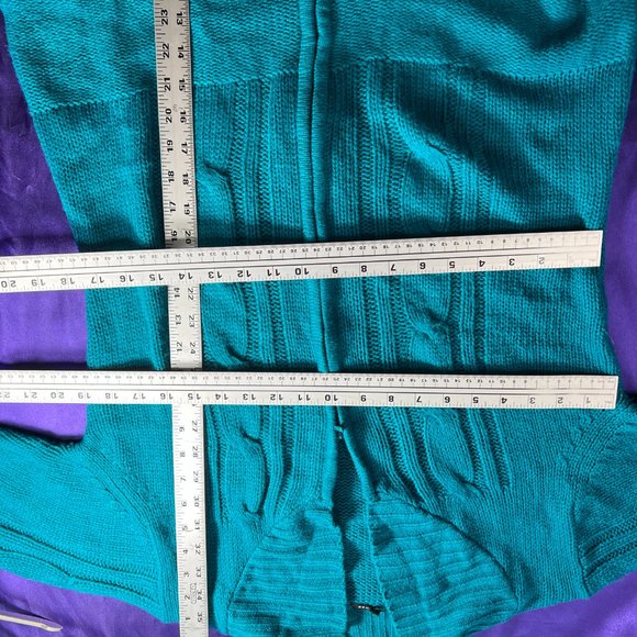 πCarol Rose Turquoise 2-Way Zipper Acrylic Cable Pattern Long Sleeves Cardigan - Picture 10 of 16